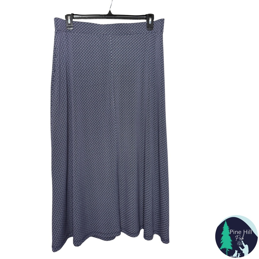 Kasper Maxi Skirt 1X Navy Blue White Geometric Pull-on Stretch Easy Care EUC - Picture 2 of 7